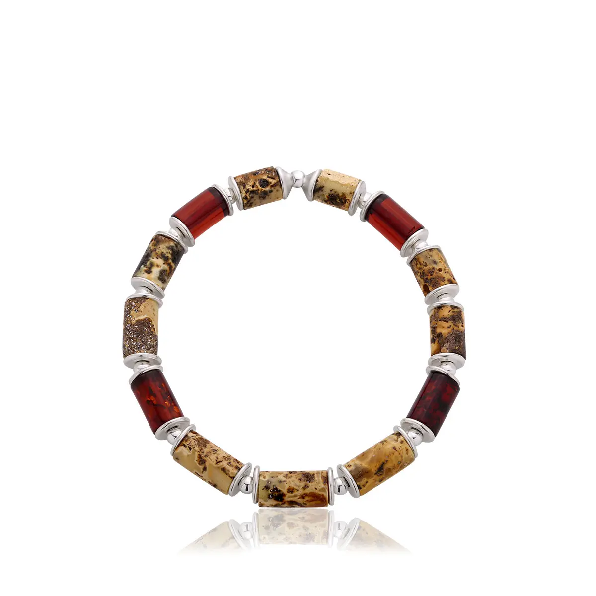 Bransoletka na gumce walec z jasnym bursztynem Sigurd