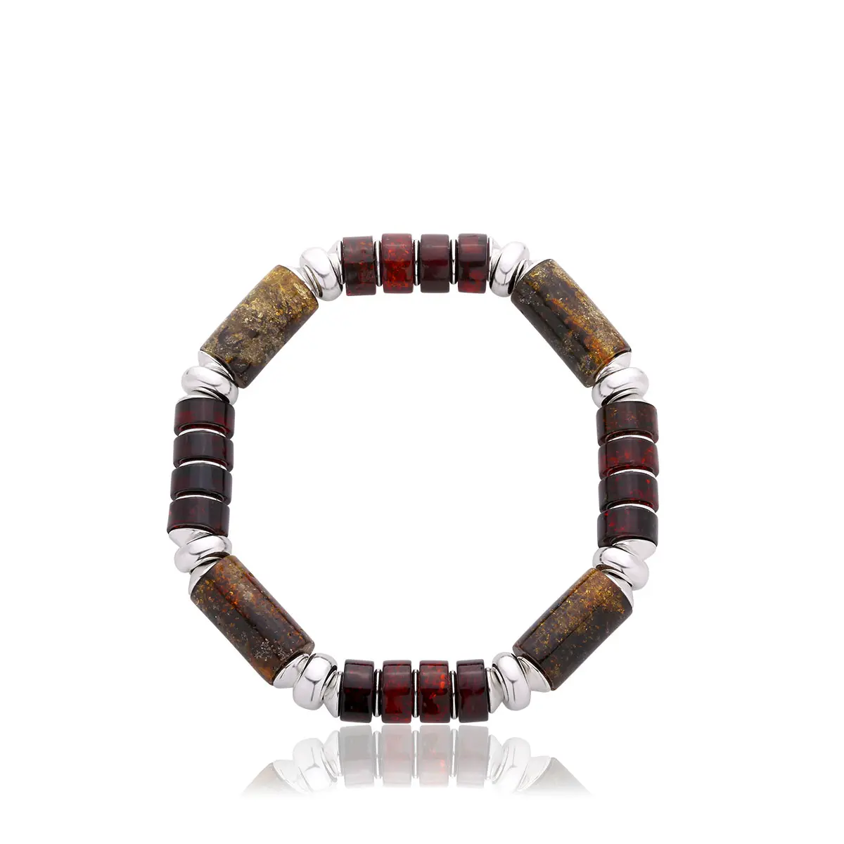 Bransoletka na gumce walec z wiśniowym bursztynem Bjorn