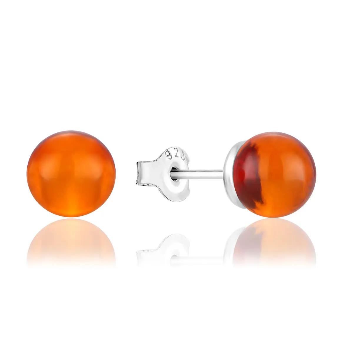 Kolczyki na sztyft srebrne kulki z koniakowym bursztynem