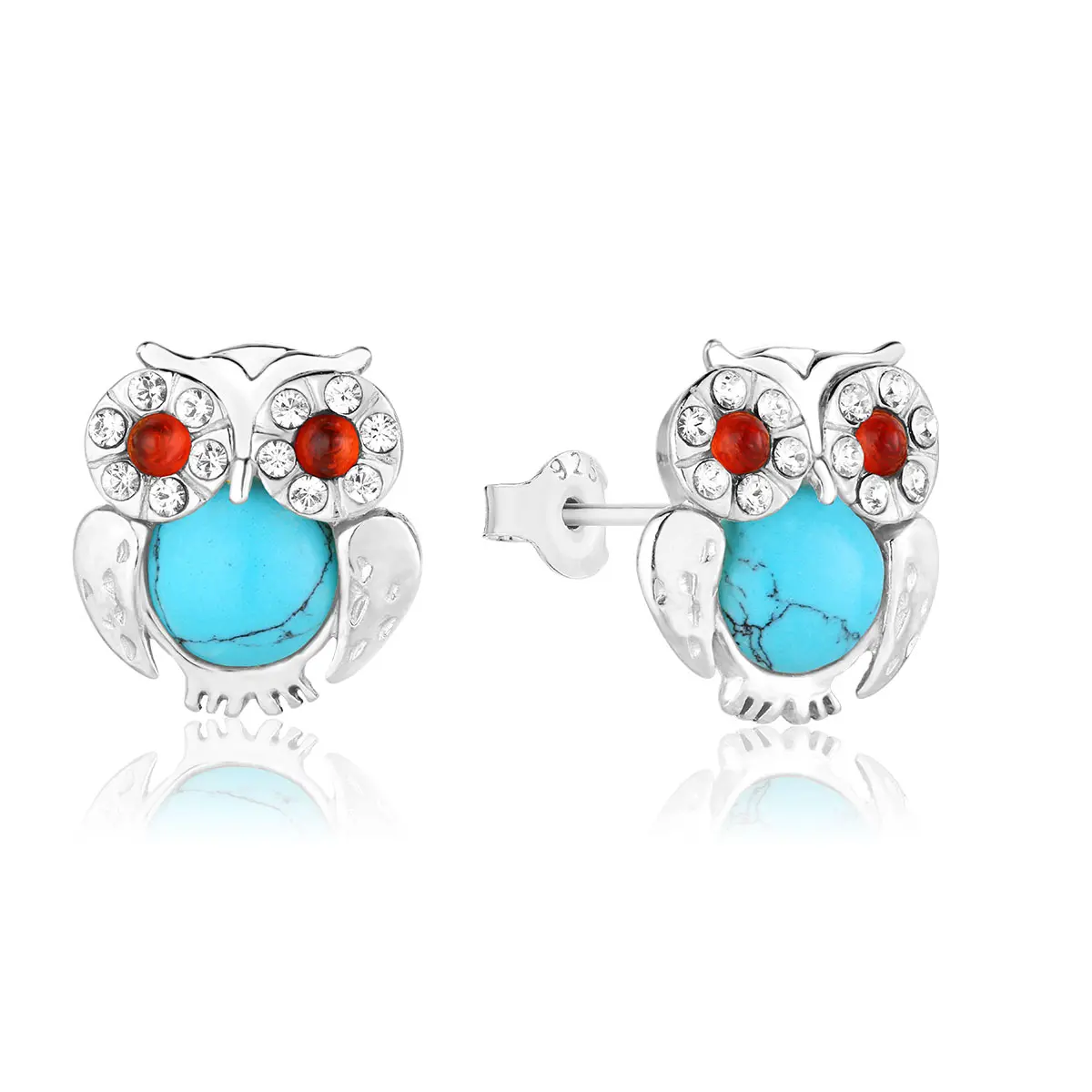 Kolczyki srebrne sowy z turkusem Owls