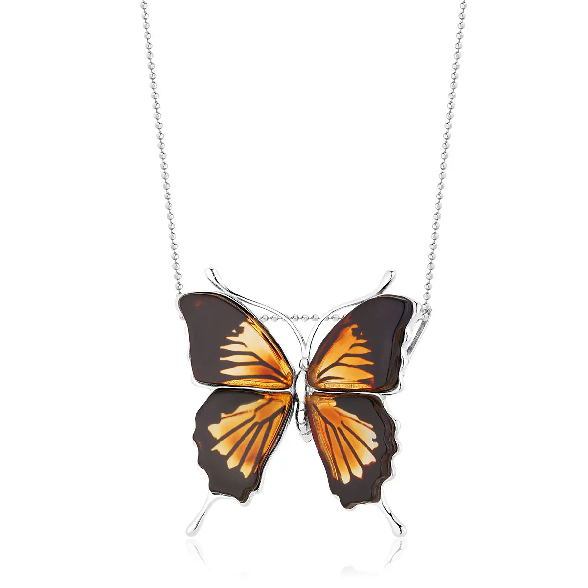 Zawieszka srebrna motyl z bursztynem Butterfly Touch