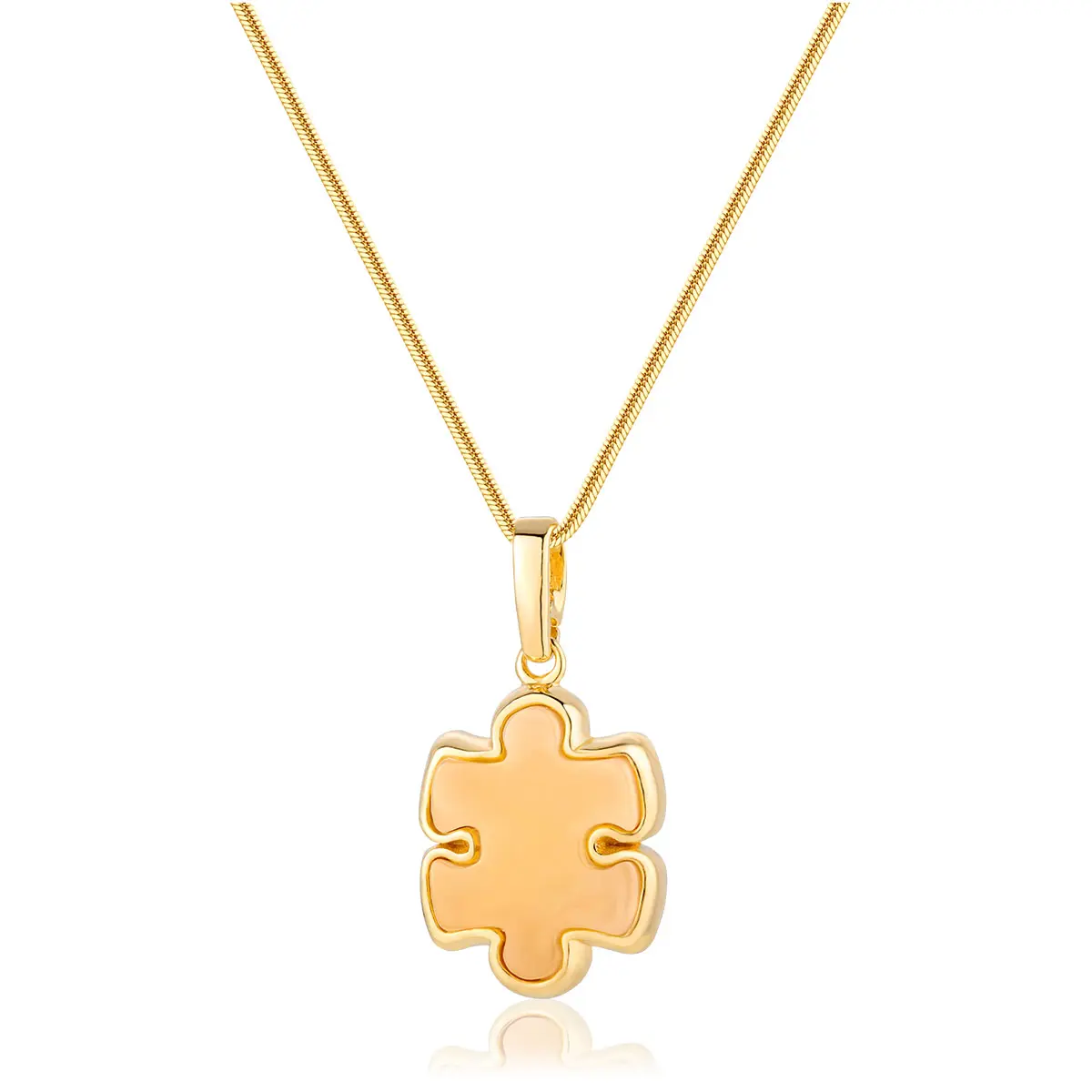 Wisiorek srebrny pozłacany puzzel z mlecznym bursztynem