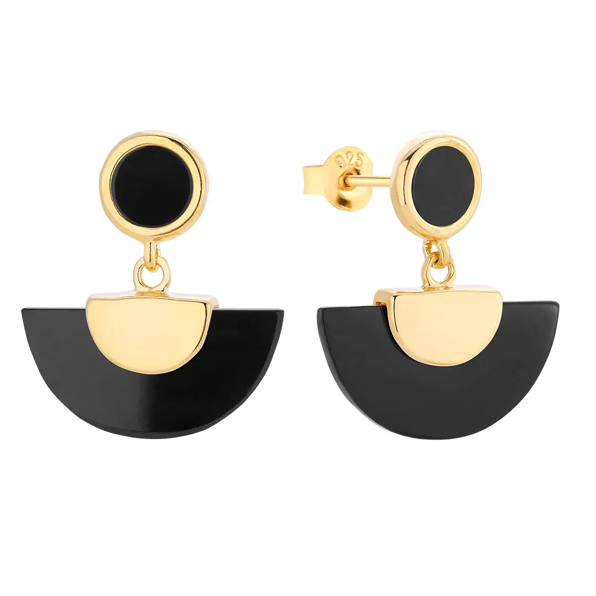 Kolczyki srebrne pozłacane z onyksem Admire