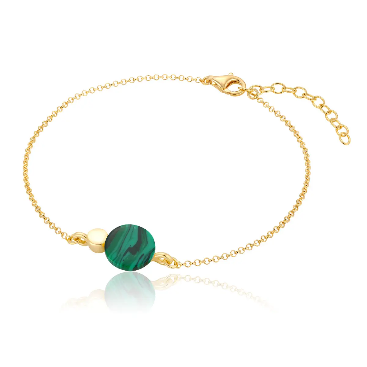 Bransoletka srebrna pozłacana z malachitem Simple Dot