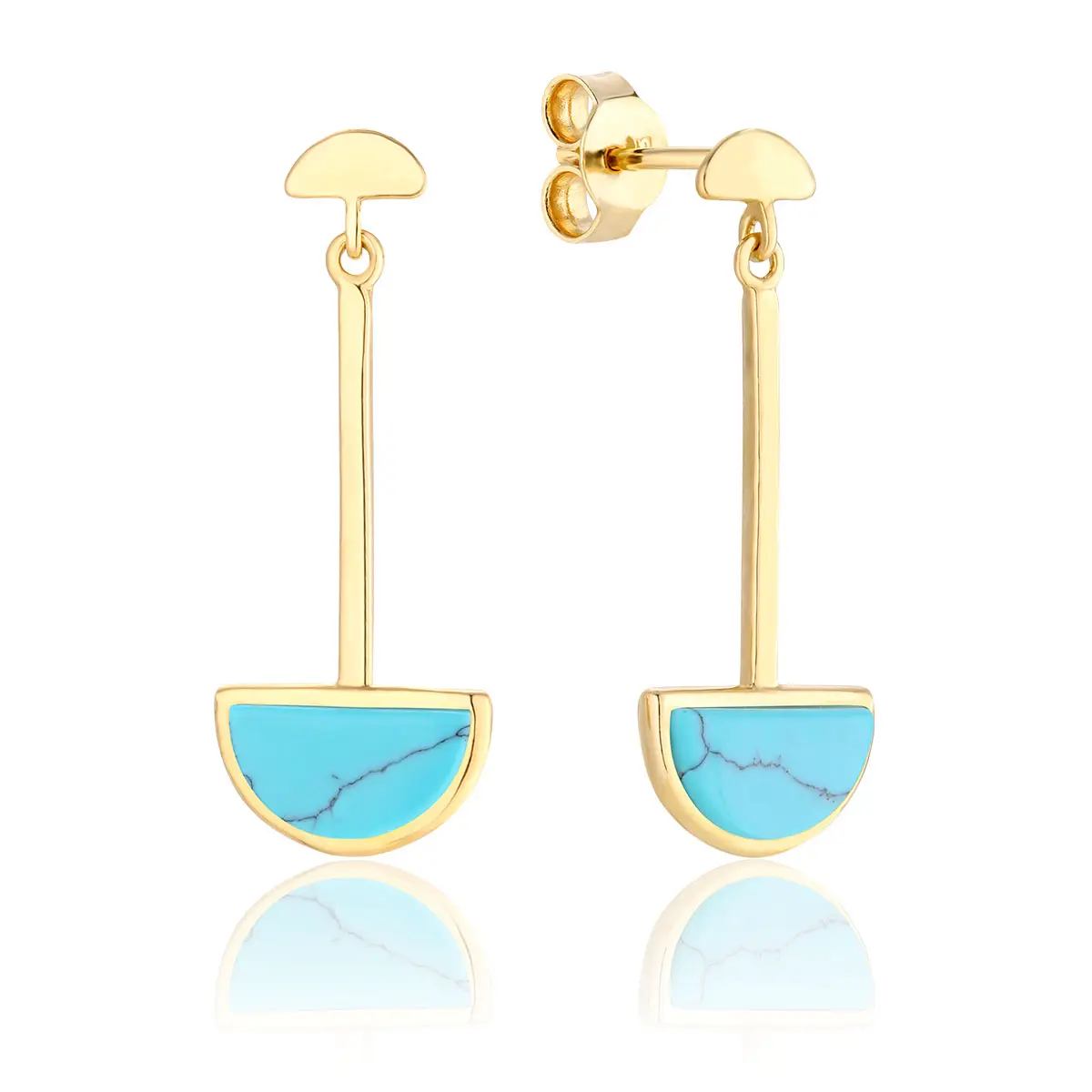 Kolczyki wiszące srebrne pozłacane z turkusem