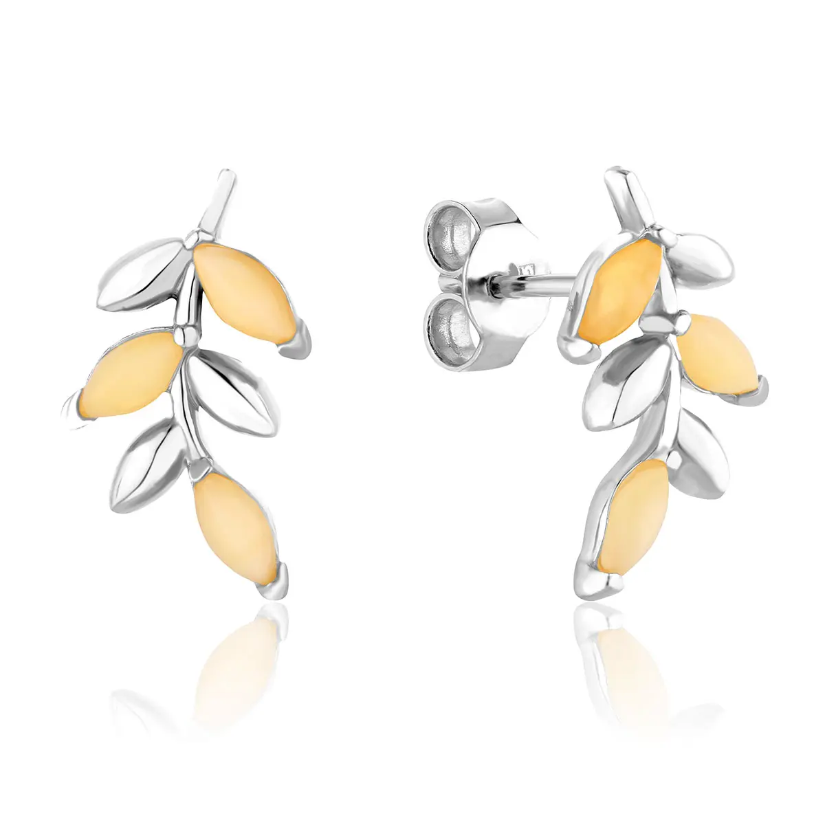 Kolczyki srebrne rodowane z mlecznym bursztynem Olena