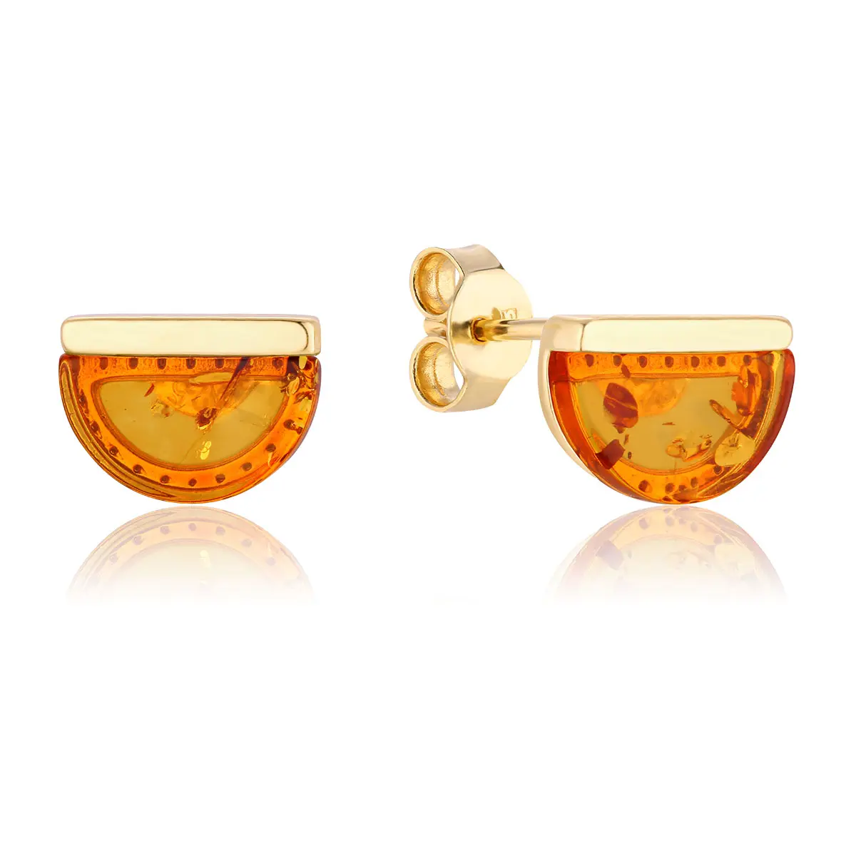 Kolczyki srebrne pozłacane z koniakowym bursztynem Together